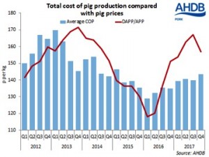 total cost of pig production compared with pig prices