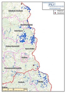 FLI  map showing first cases of ASF in domestic pigs in Germany in the Spree-Neisse and Märkisch-Oderland districts