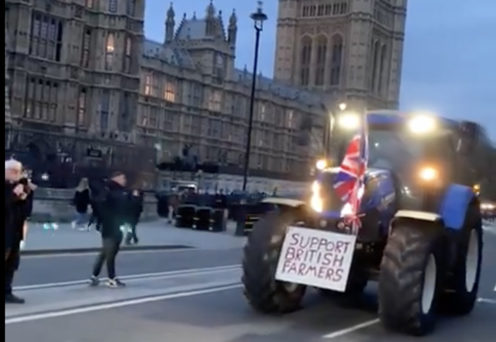 More than 100 tractors descended on Westminster. Credit: @nofarmsnofood
