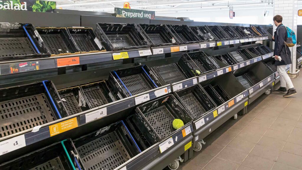 Empty supermarket shelves