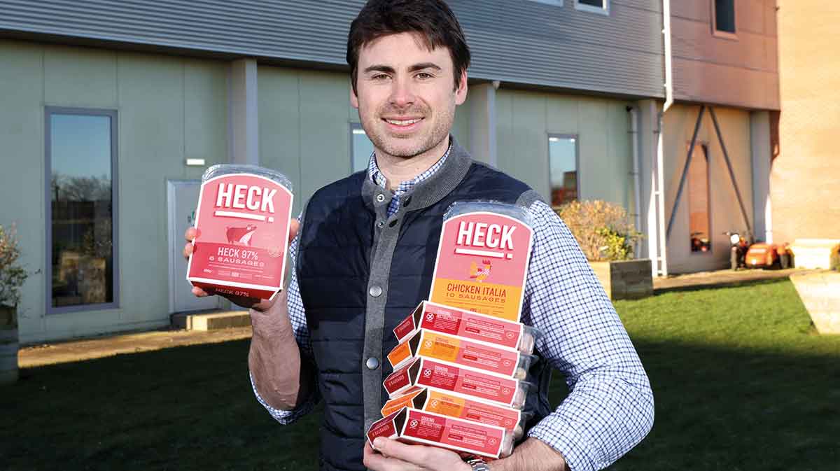 Jamie Keeble launches the new range of Heck sausages at the family-run HQ in North Yorkshire