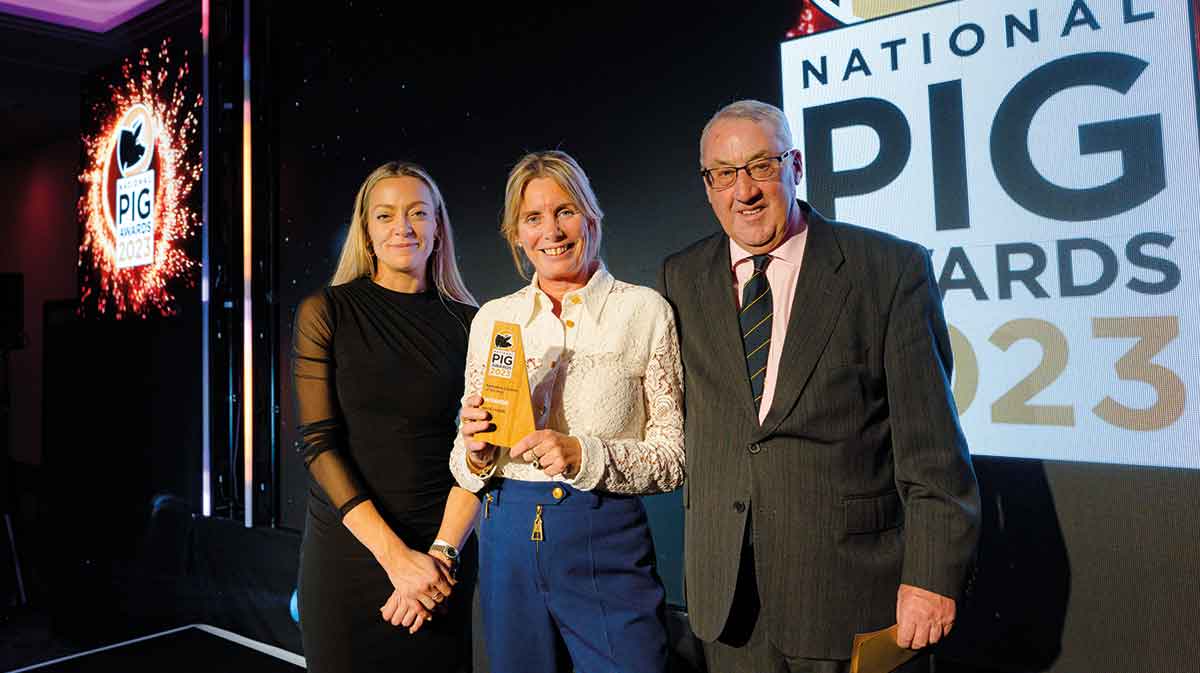 Debbie Keeble received the Marketing Initiative of the Year award from Stewart Houston, and host Cherry Healey (left) 