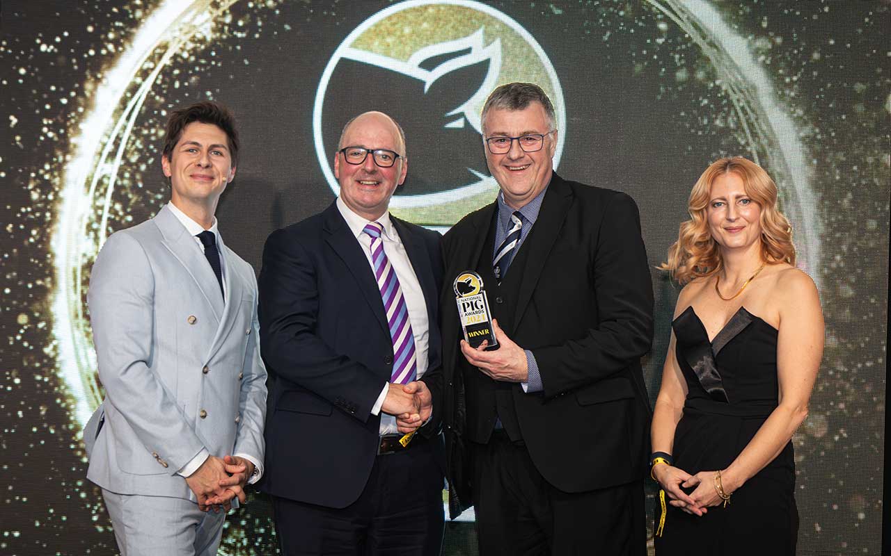 Andy McGowan (left centre) and Gordon King (right centre) received the Marketing Initiative of the Year award from NPA chief executive Lizzie Wilson, and host Ben Hanlin 