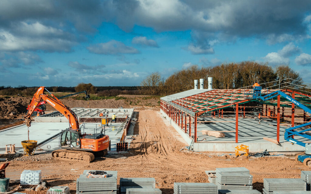 Pig shed being built