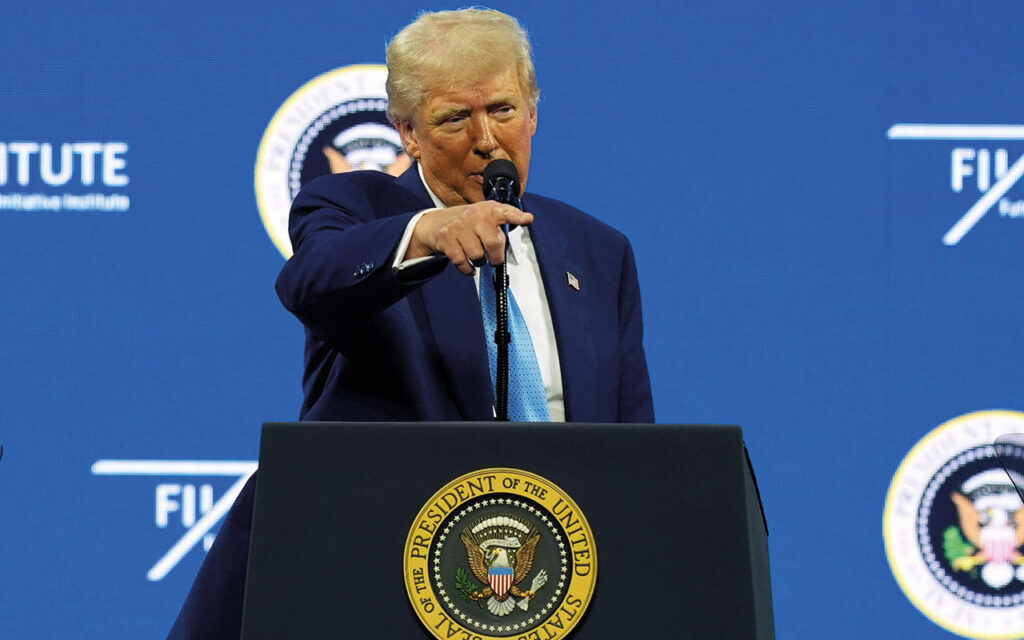 President Donald Trump speaks at the Future Investment Initiative Institute summit in Miami Beach,