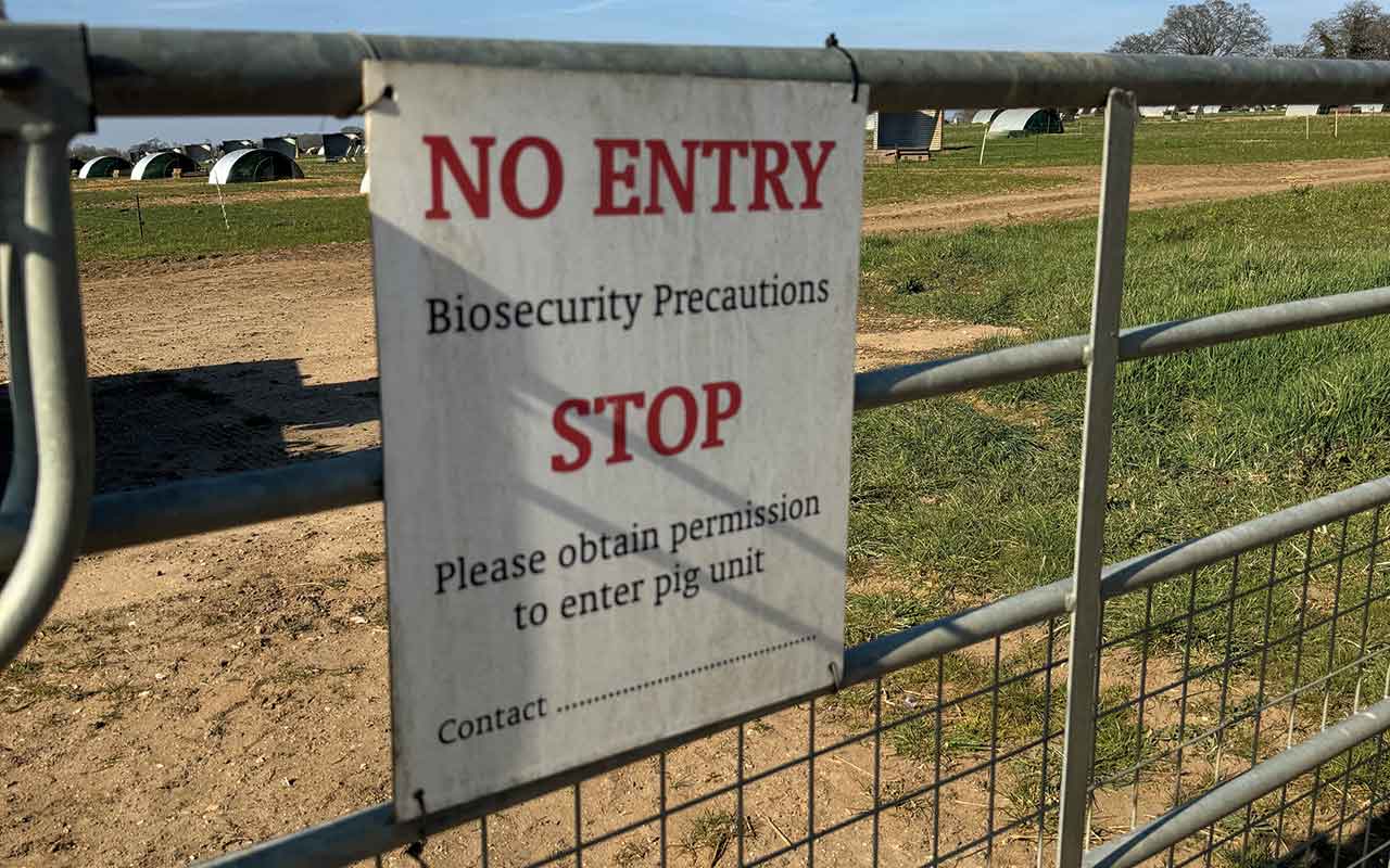 Biosecurity sign on gate