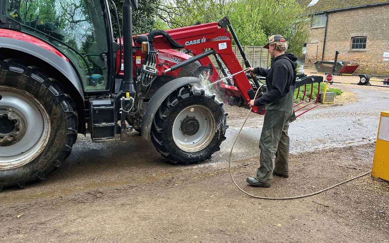 Disinfecting a tractor