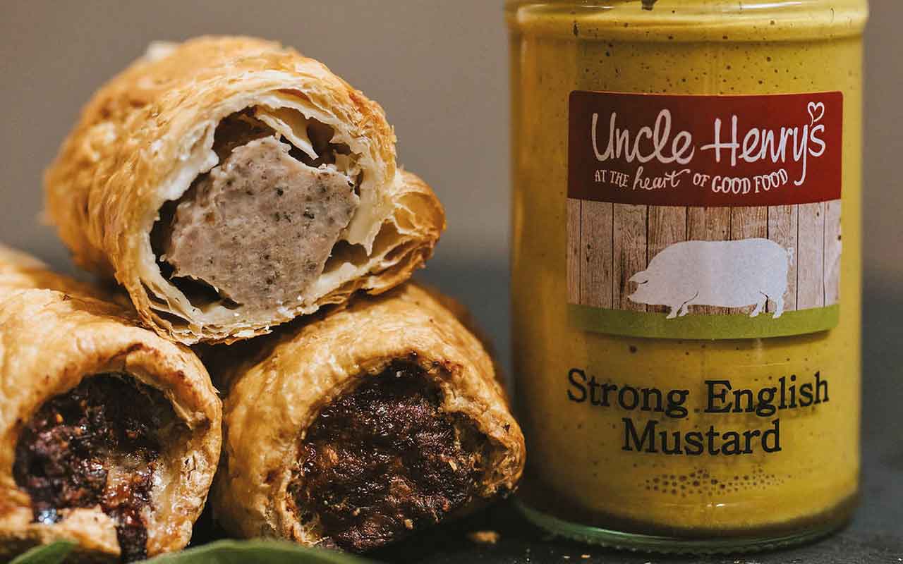 sausage rolls and mustard